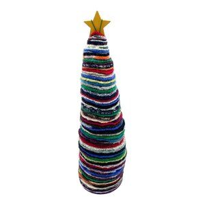 Charming Upcycled Wool Felt Handmade Christmas Tree 11" Stacked Recycled Sweater